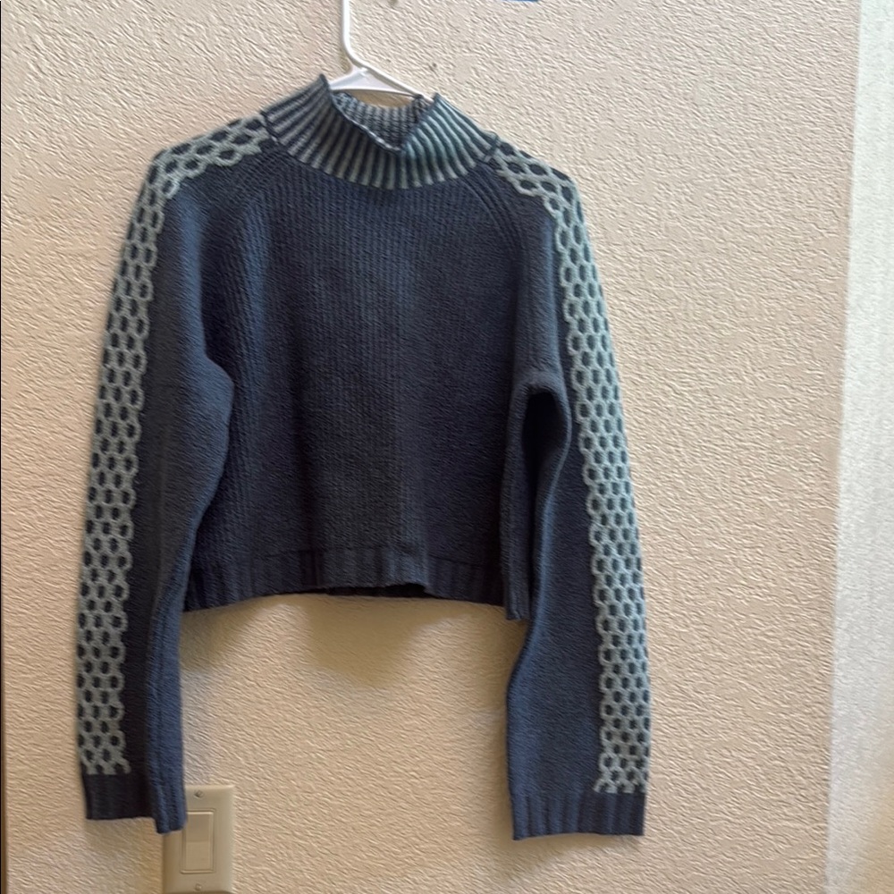 Dark Blue Knit Sweater with Light Blue Details